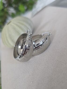 Silver Gold Filled Wide Hoop Earrings with Greek Key Design